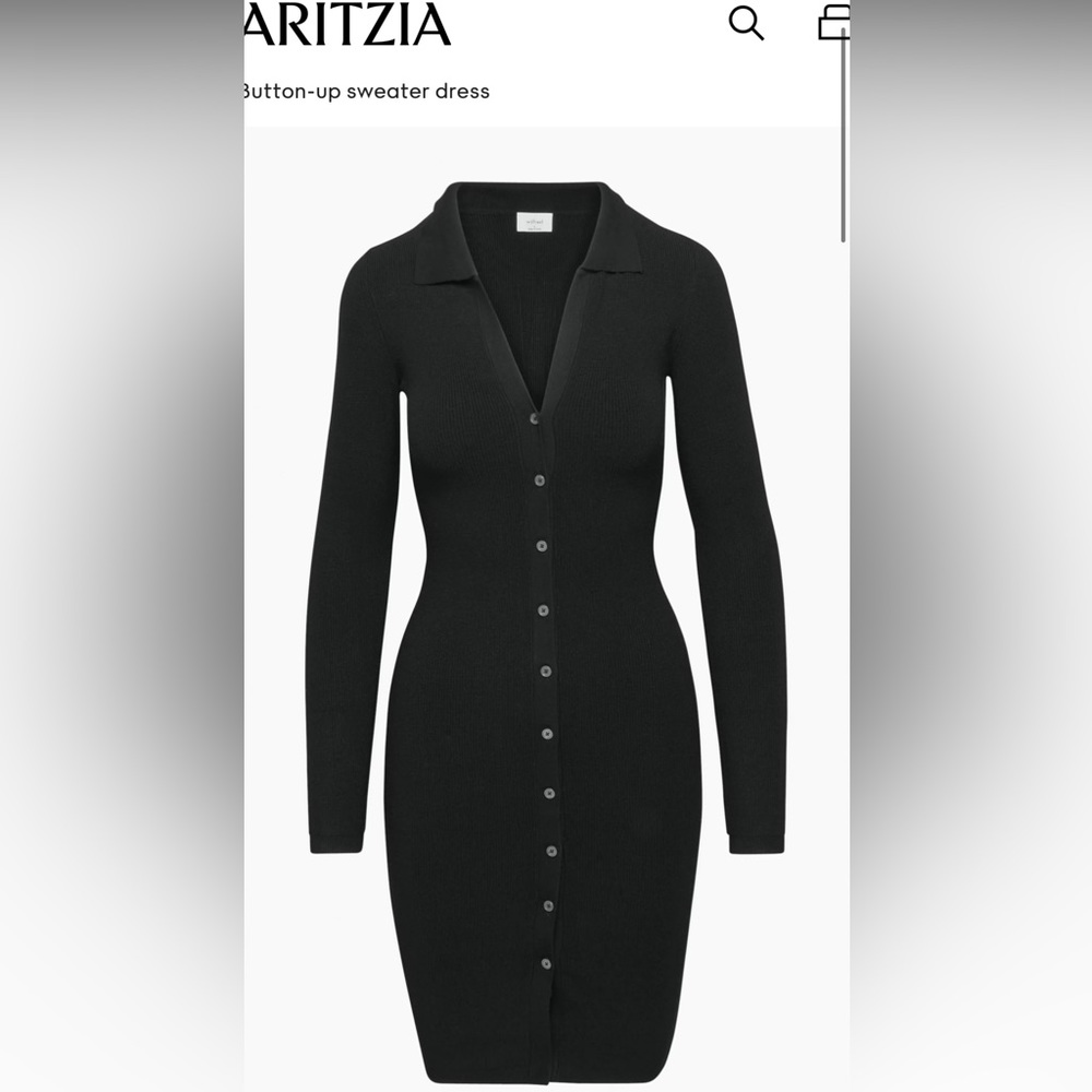 Aritzia Black Long Sleeve Button-Up Sweater Dress